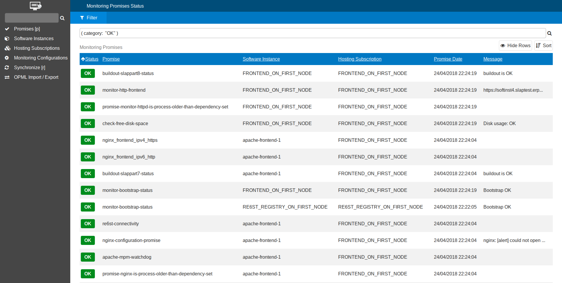 Monitor Interface - Promise List Filter