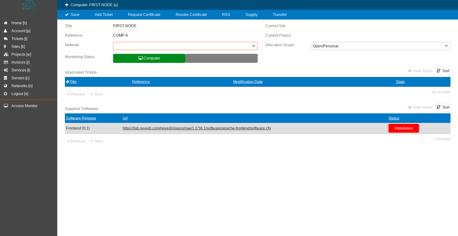 SlapOS Dashboard - Server Configuration