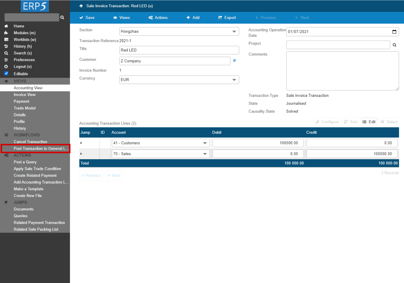 Post Transaction To General Ledger