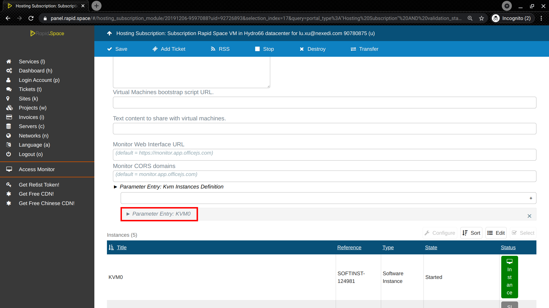 Parameter Entry KVM0