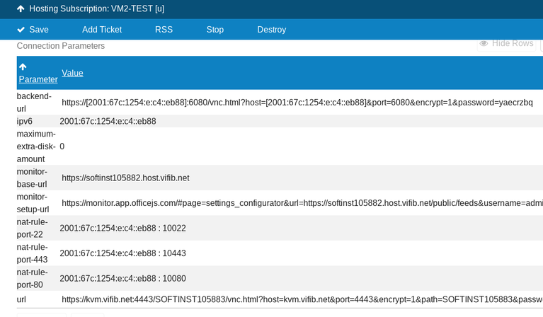 Virtual Machine Connection Parameters